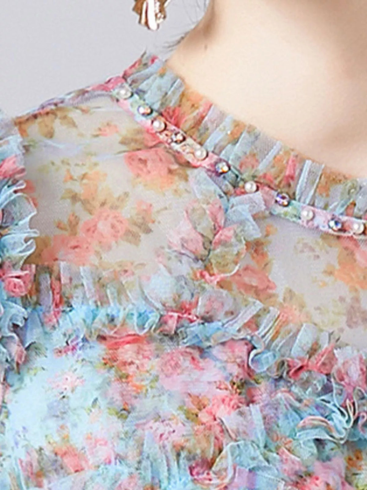 Frill Floral Print Short Sleeve Dress