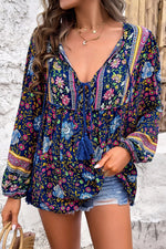 Floral Print Tie Neck Blouse