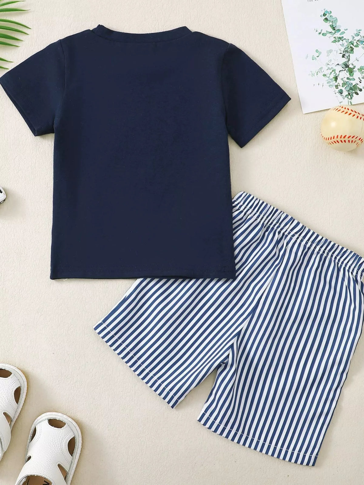 Children's Embroidered Round Neck Tee and Shorts Set