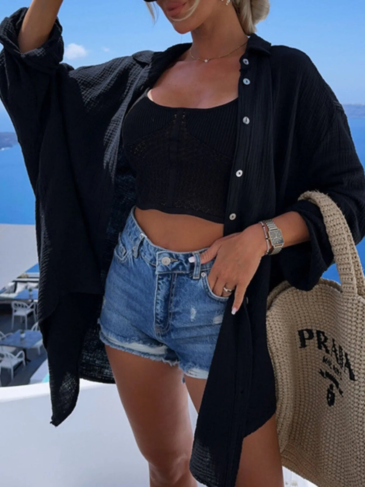 Evil Eye Embroidered Oversized Shirt - Ladyez