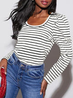 Striped Round Neck Long Sleeve T-Shirt - Ladyez
