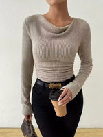 Cowl Neck Ribbed Knit Top