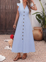 Ruffle Sleeve Button Front Midi Dress