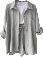 Textured Button Up Shirt and Shorts Set