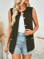 Button Down Round Neck Knit Vest