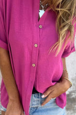 Full Size Casual Button Down Short Sleeve Loose Shirt Plus Size - Ladyez