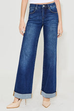 RISEN Full Size Tummy Control High Rise Wide Leg Cuffed Jeans Plus Size - Ladyez