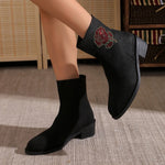Round Toe Block Heels Boots - Ladyez