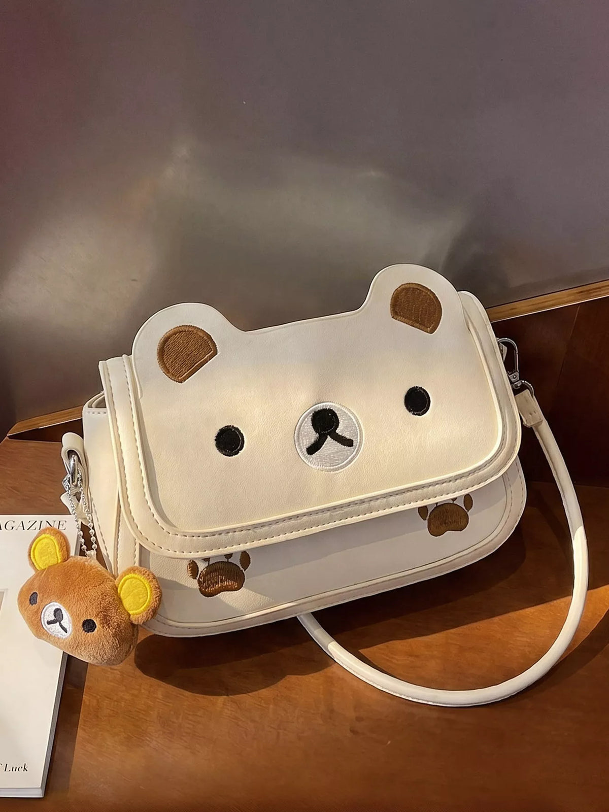Cartoon Bear Crossbody Bag with Plush Bear Charm