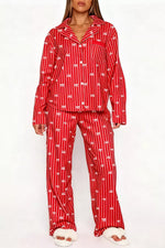 Bow Print Top and Wide Leg Pants Lounge Set