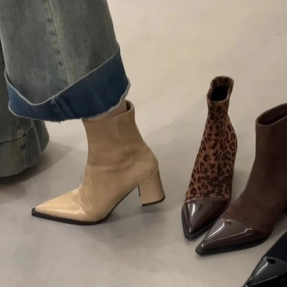Point Toe Block Heels Boots - Ladyez