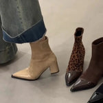 Point Toe Block Heels Boots - Ladyez