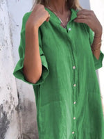 Full Size Casual Linen Button-Down Shirt Dress Plus Size - Ladyez