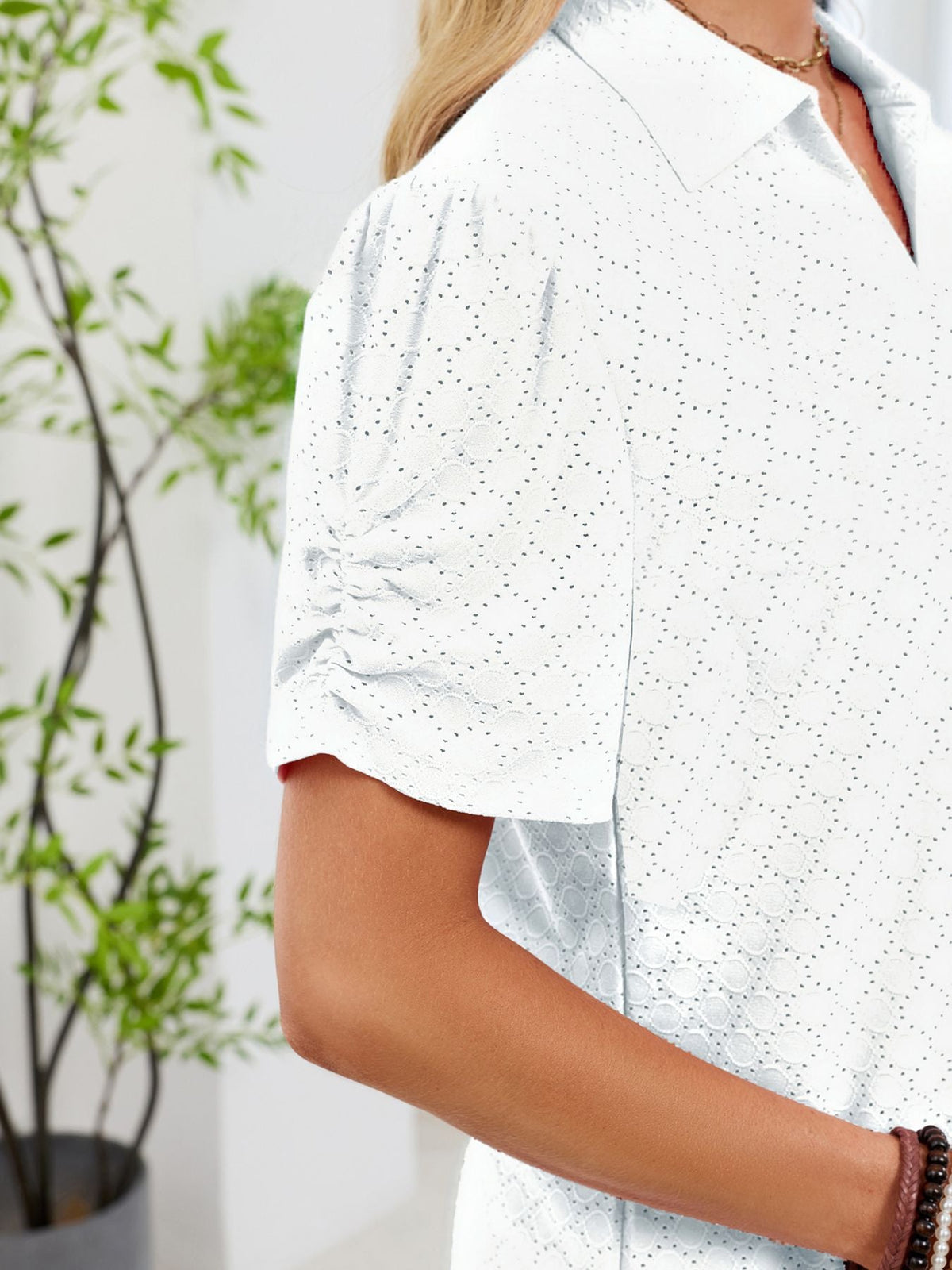 Eyelet Short Sleeve Blouse