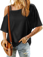 Asymmetrical Neck Half Sleeve T-Shirt - Ladyez