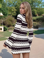 Wavy Striped Tied Front Long Sleeve Cover-Up Dress - Ladyez