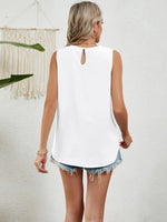 Round Neck Sleeveless Top with Pleated Front Detail - Ladyez