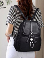 Braided Trim Leather Backpack Bag
