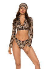 Printed Zip Up Three-Piece Swim Set - Ladyez