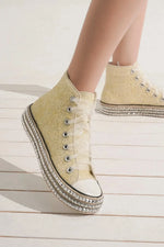 Beast Fashion Glitter Lace-Up Studded Platform Sneakers - Ladyez