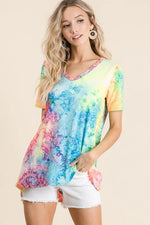 BiBiTie Dye Print Jersey V Neck Top