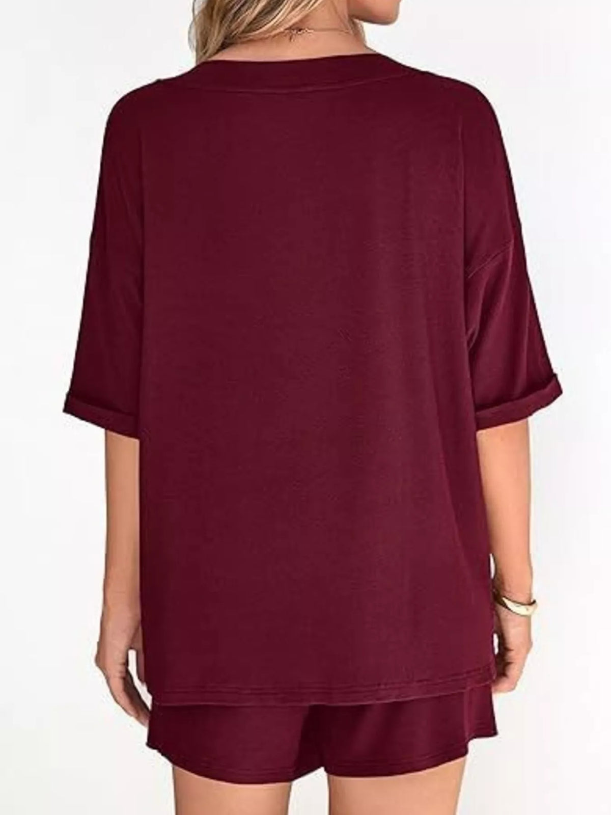 Solid Color V-Neck and Shorts Set