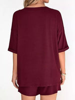 Solid Color V-Neck and Shorts Set