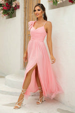 Asymmetrical Ruched Slit Dress - Ladyez