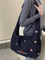 Embroidered Denim Crossbody Bag