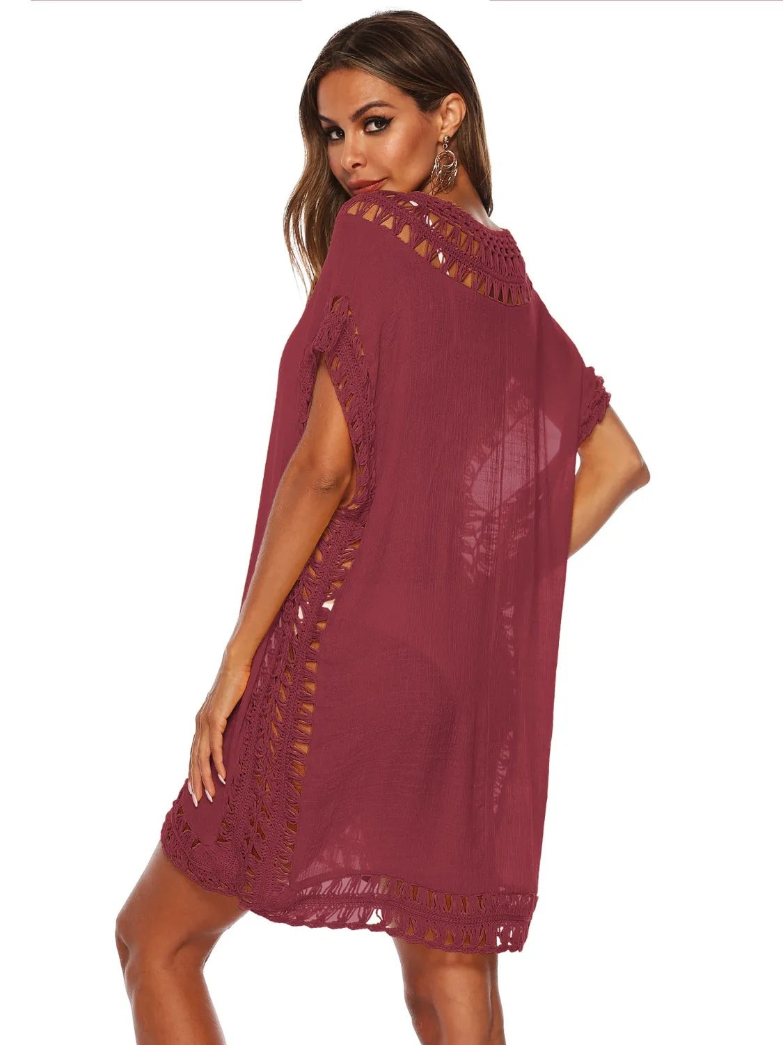 Bohemian Crochet Trim Beach Cover Up Dress - Ladyez