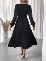 Lace Detail Lantern Sleeve Tiered Dress