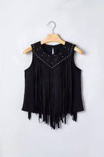 Western Fringe Rivet Paneling Bust Sleeveless Top