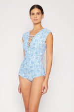 Marina West Swim Bring Me Flowers V-Neck One Piece Swimsuit In Thistle Blue - Ladyez