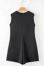 Tie V Neck Pintuck Sleeveless Loose Romper - Ladyez