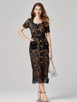 Lace Button-Up Midi Dress