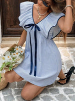 Striped Ruffle Sleeve Mini Dress
