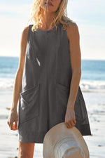 Lovelet Round Neck Sleeveless Romper with Pockets - Ladyez