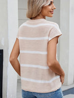 Exposed Seam Striped Round Neck Knit Top
