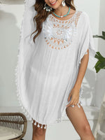 Tassel Crochet Round Neck Cover-Up - Ladyez