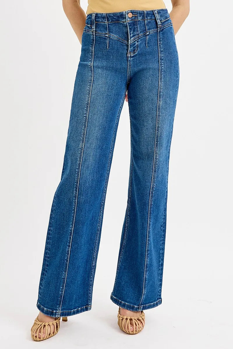 RISEN Seam Detail Wide Leg Jeans - Ladyez