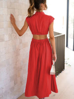 Cutout Mock Neck Sleeveless Ruched Dress - Ladyez