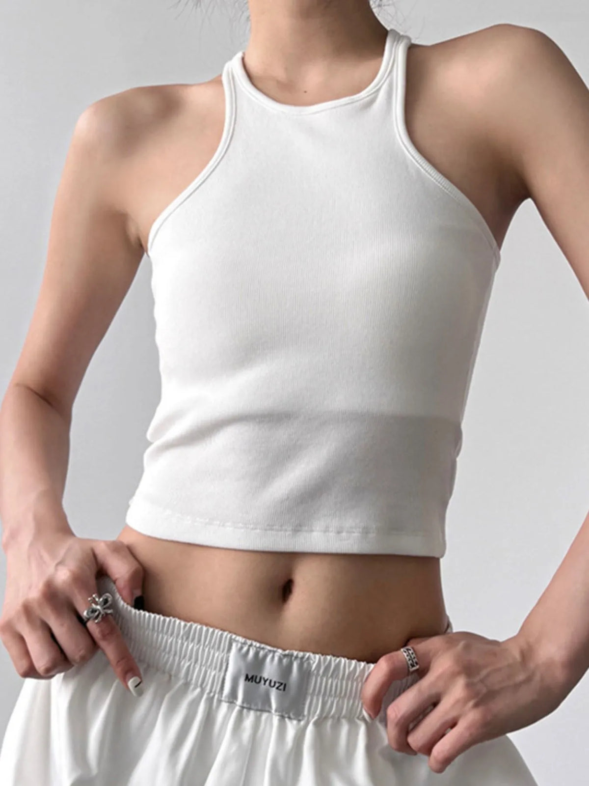Ribbed Round Neck Crop Tank Top - Ladyez
