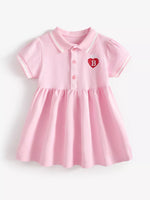 Children's Polo Collar Embroidered Heart Dress