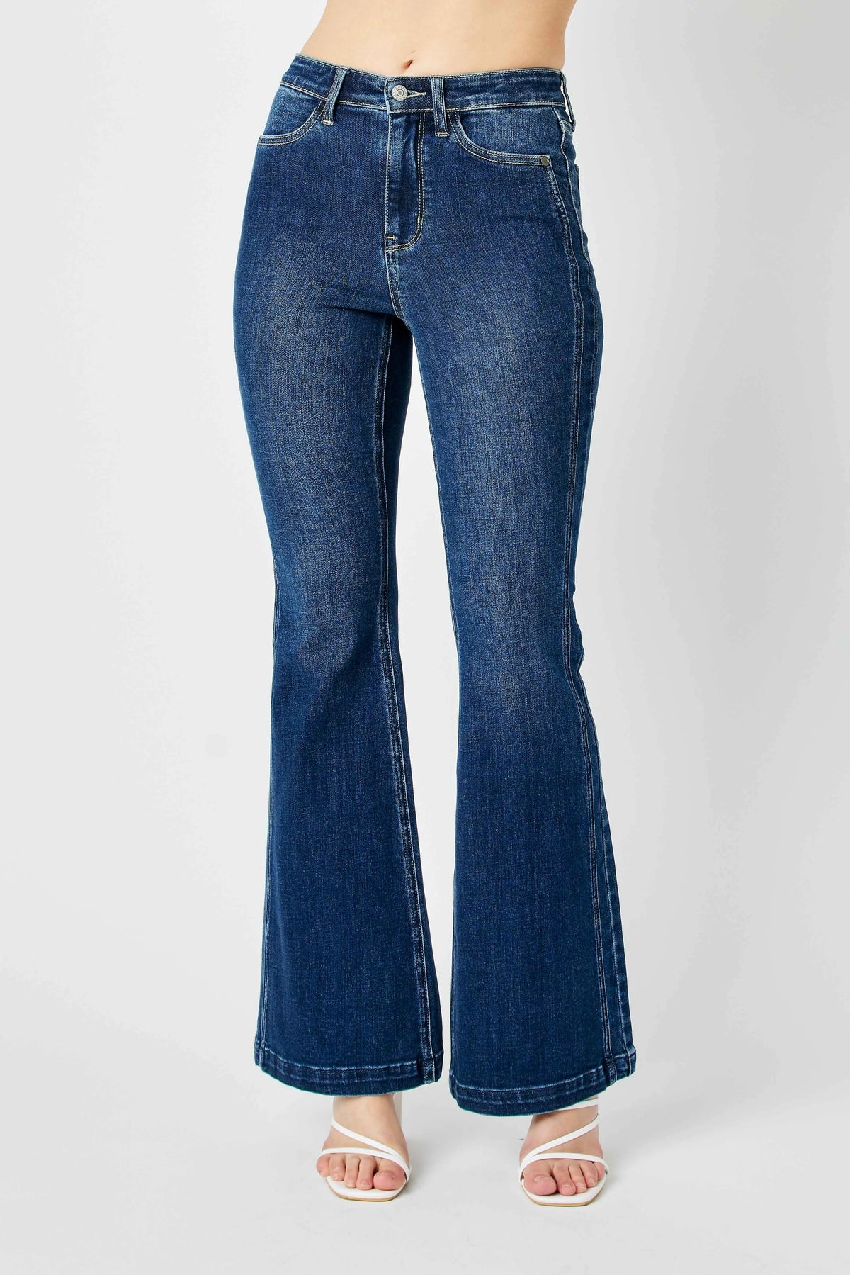 Judy Blue Full Size Hw Angled Side Seam Detail Flare Jeans Plus Size - Ladyez