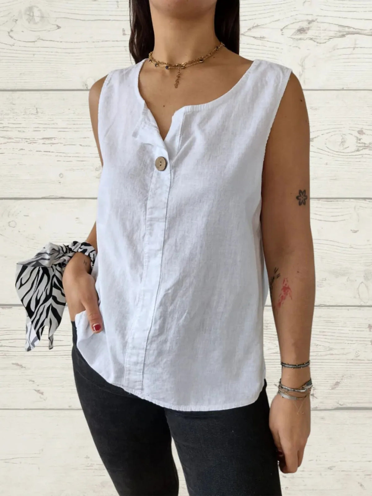 Full Size Casual Linen Sleeveless Blouse Plus Size - Ladyez
