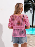 Angel Wings Cutout Round Neck Short Sleeve Cover Up - Ladyez