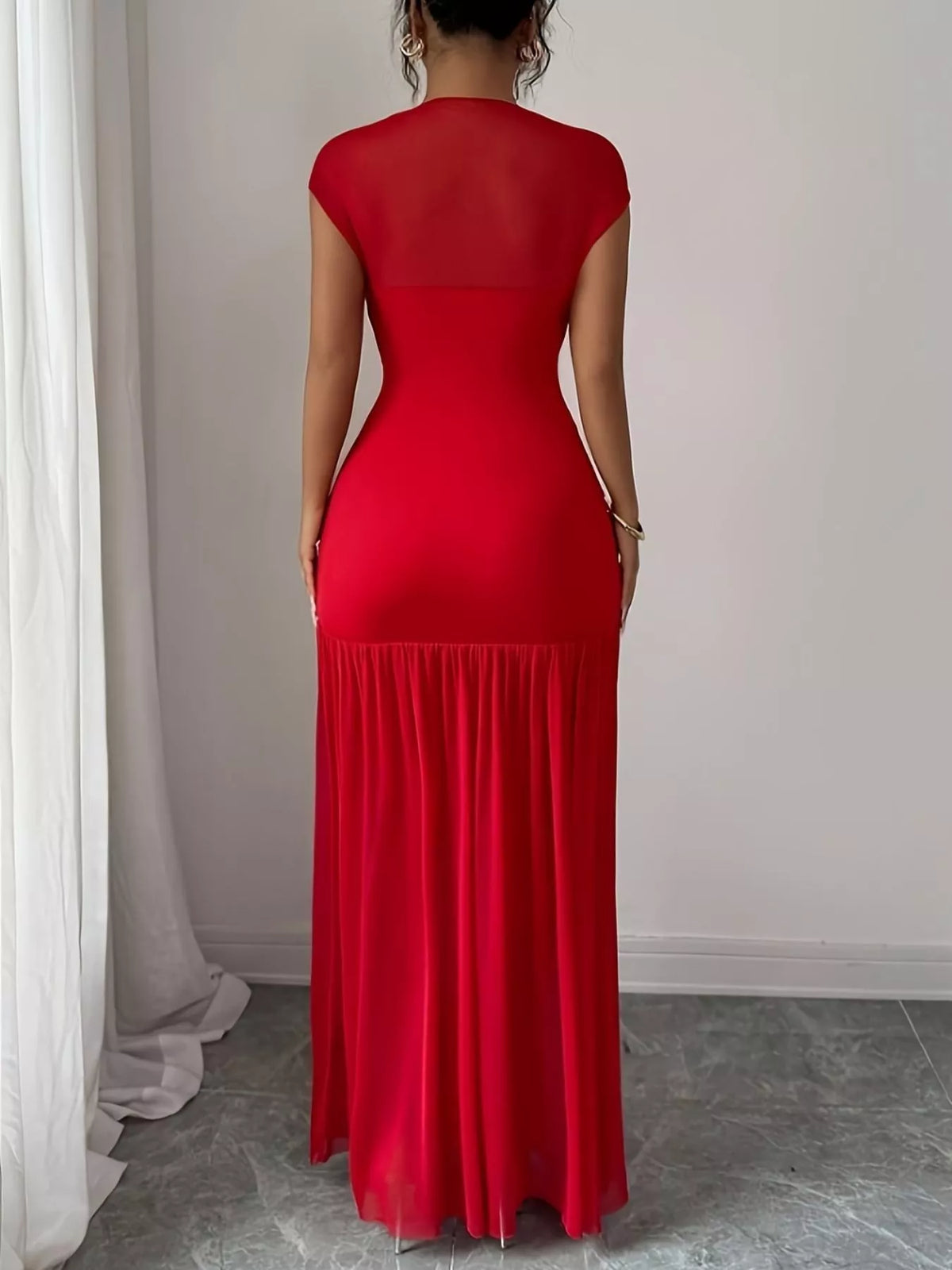 Ruched Cap Sleeve Maxi Dress