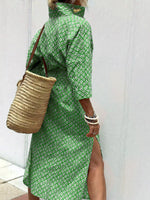 Full Size Printed Button-Down Midi Dress Plus Size