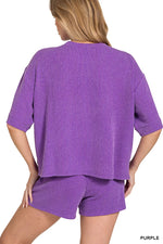 Zenana Raised Rib Short Sleeve Tee and Drawstring Shorts Set
