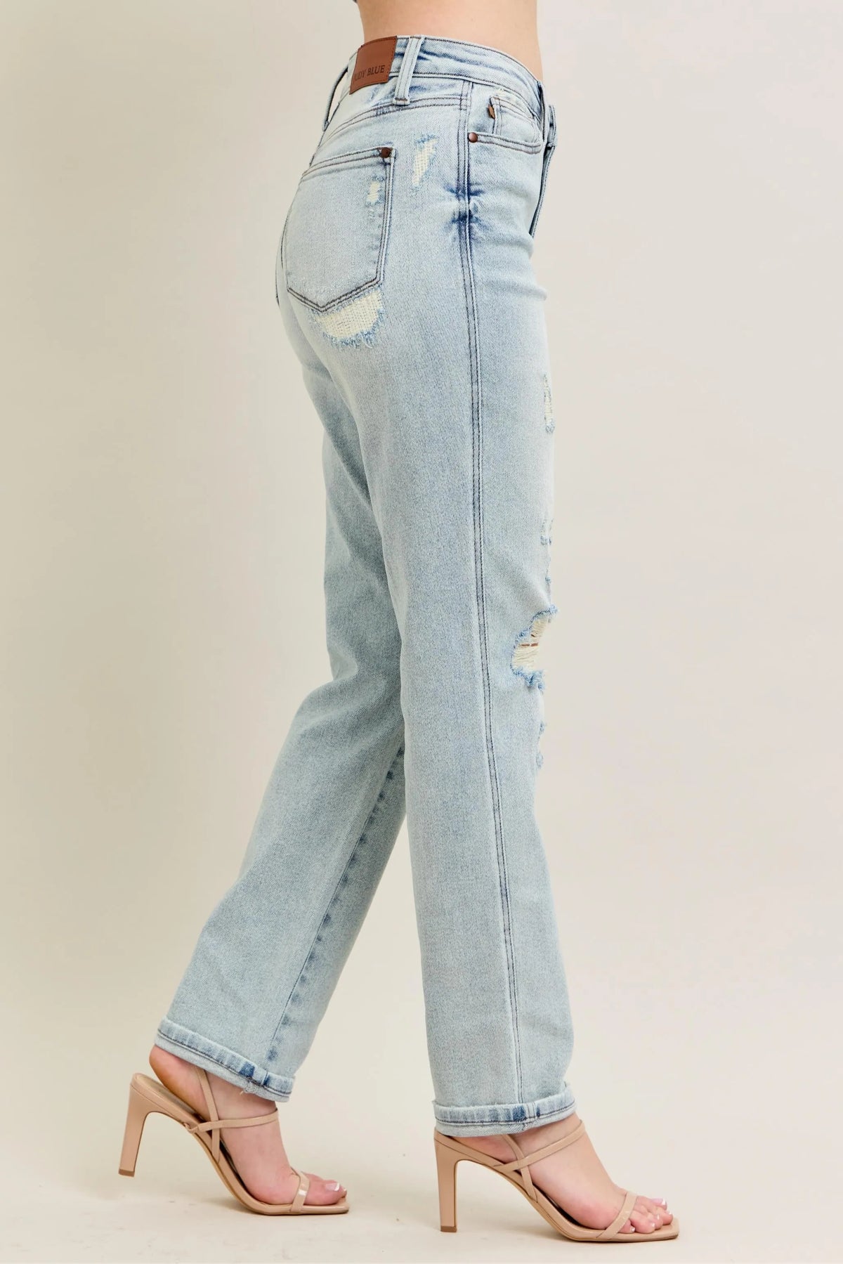 Judy Blue Full Size Mr Repair Stitch Detail Destroy Single Cuff Bf Jeans Plus Size - Ladyez